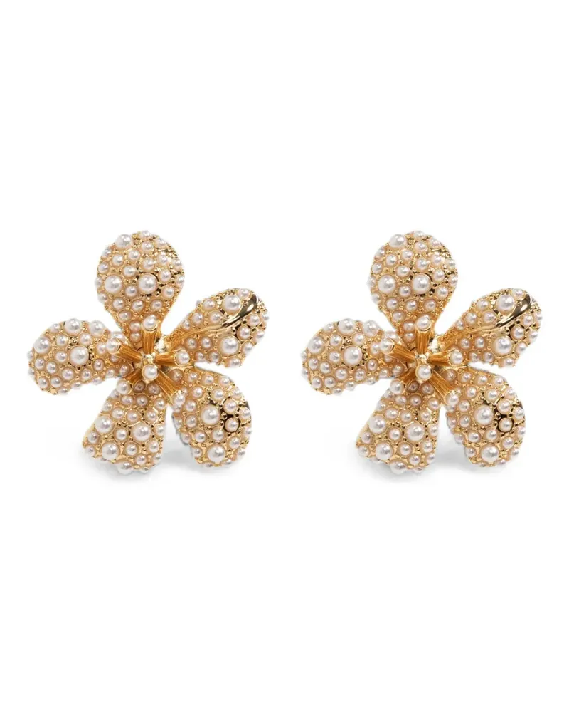 Self-Portrait floral-motif faux-pearl earrings - Gold Gold