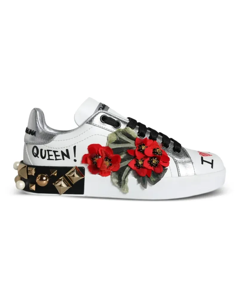 Dolce & Gabbana Nieten-Sneakers mit Blumenverzierung - Weiß Weiß