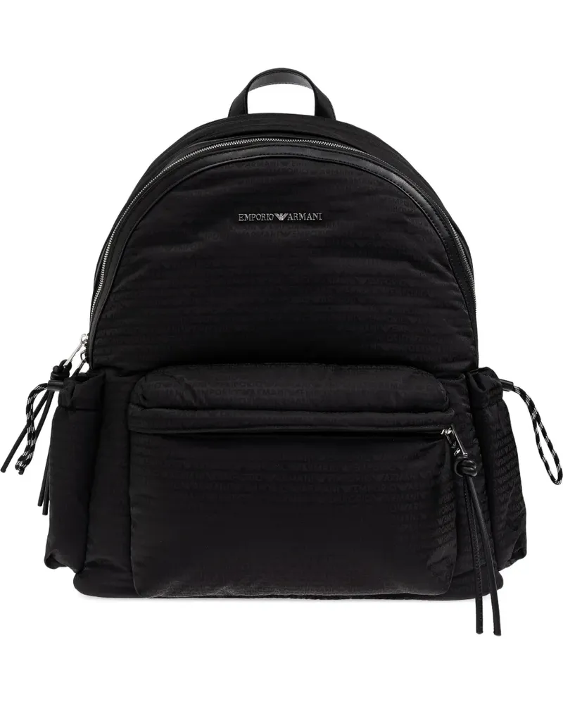 Emporio Armani Gesteppter Rucksack mit Logo-Schild - Schwarz Schwarz