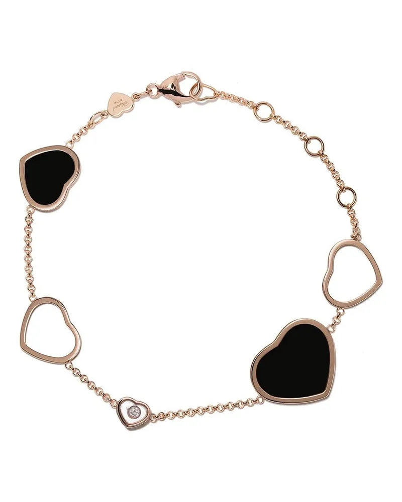 Chopard 18kt 'Happy Hearts' Rotgoldarmband mit Onyx und einem Diamanten - Rosa Rosa