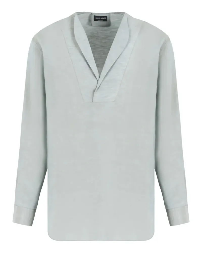 Giorgio Armani Langarmshirt mit V-Ausschnitt - Grau Grau