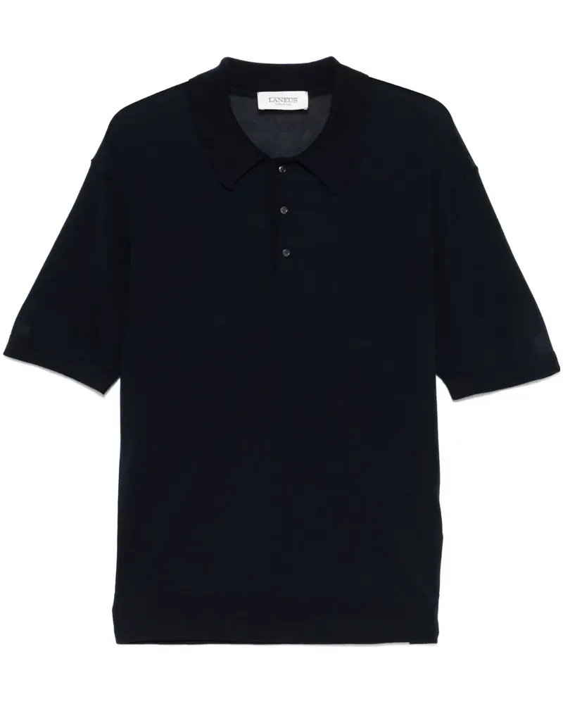 Laneus Fein gestricktes Poloshirt - Blau Blau