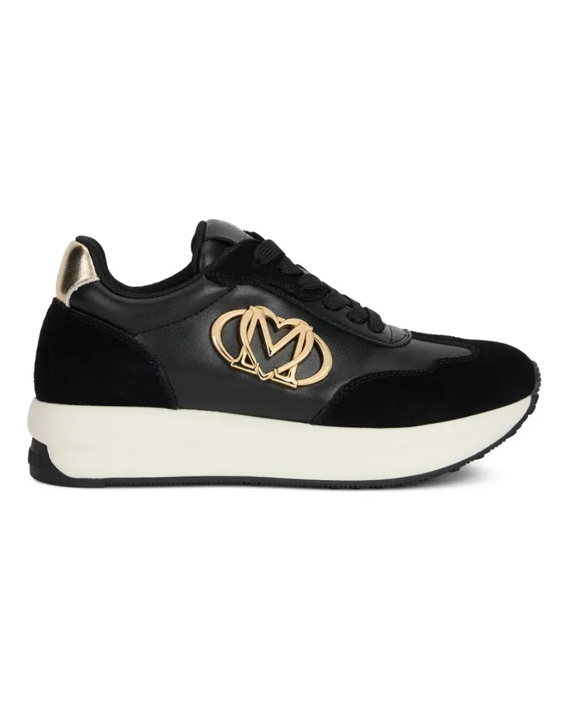 Moschino Wildleder-Sneakers mit Logo-Schild - Schwarz Schwarz