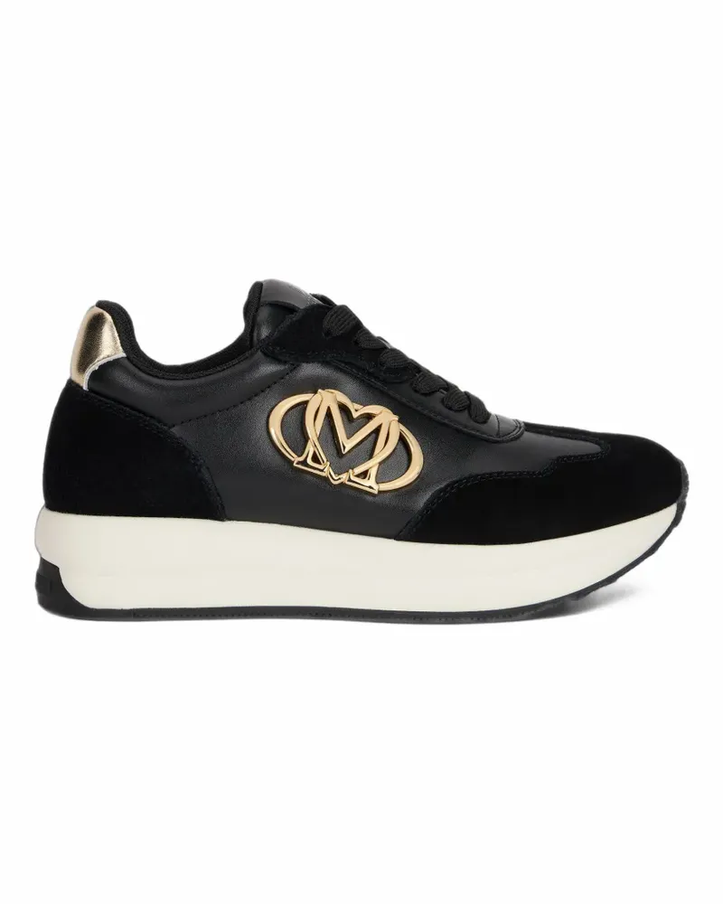 Moschino logo-plaque suede sneakers - Schwarz Schwarz