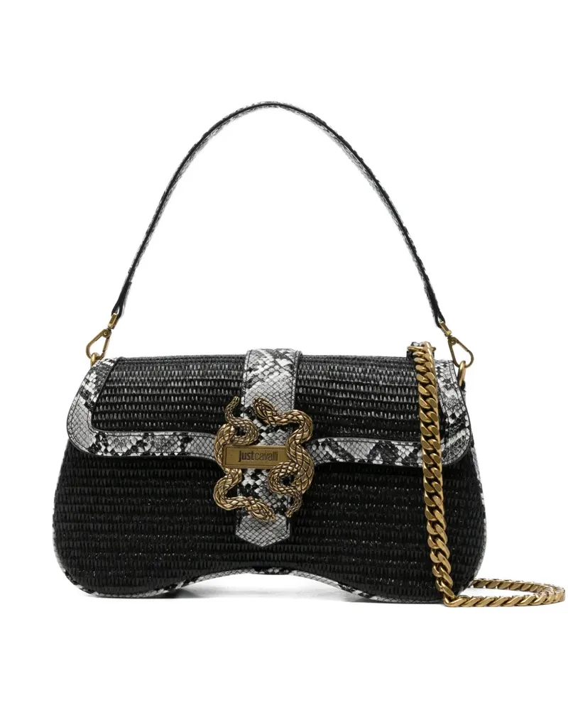 Just Cavalli logo-detail flap-closure shoulder bag - Schwarz Schwarz