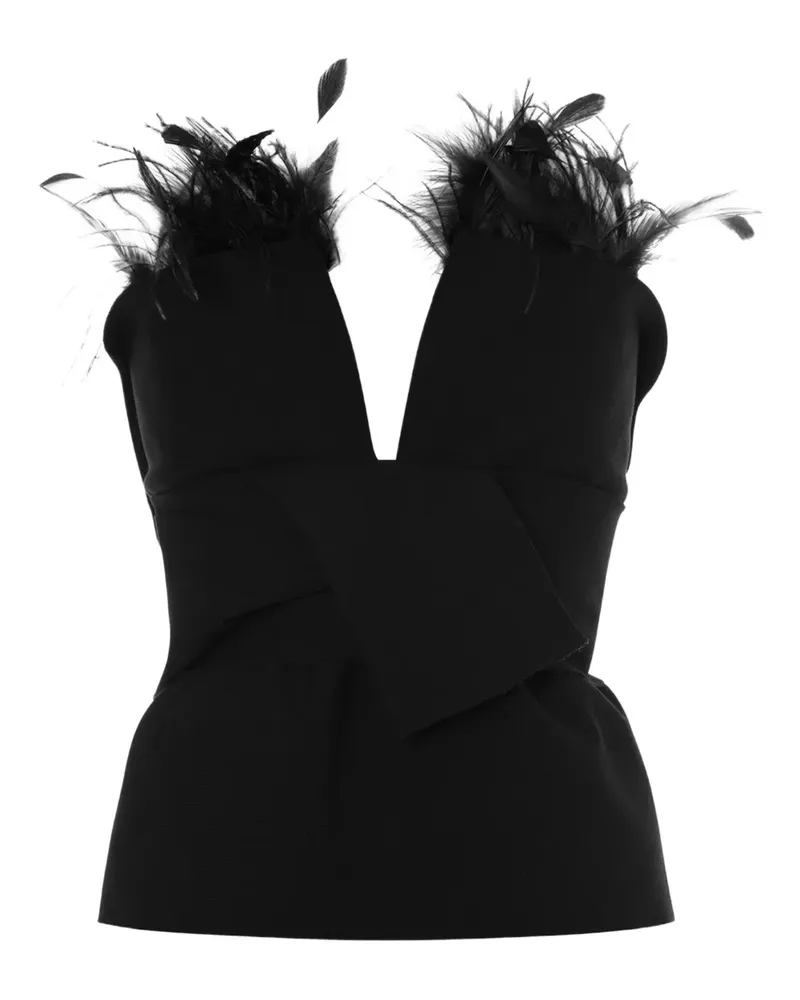 Alberta Ferretti Oberteil mit Federn - Schwarz Schwarz