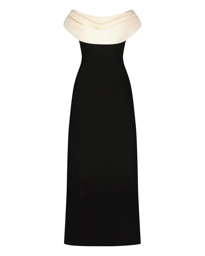 Lela Rose Maxikleid mit Schalkragen - Schwarz Schwarz