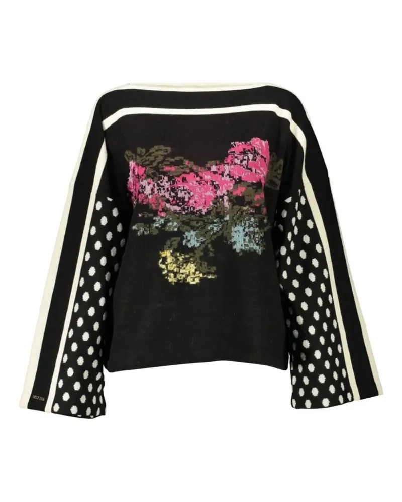 Blumarine Pullover mit Blumenprint und Polka Dots - Schwarz Schwarz