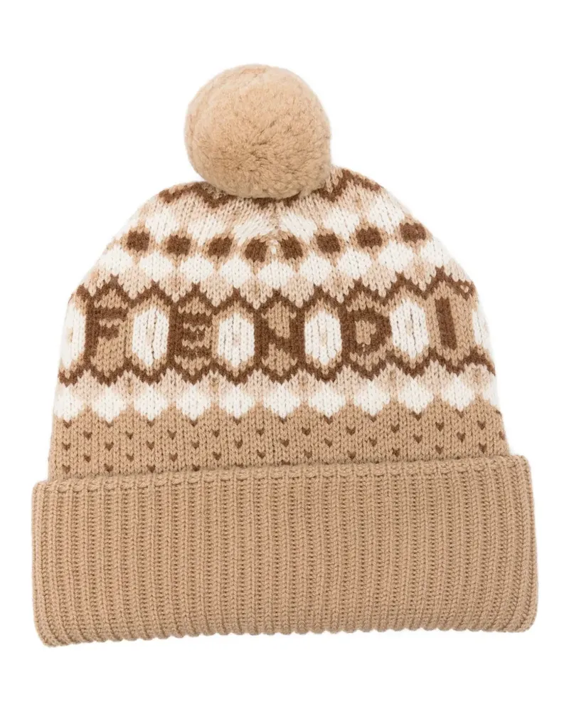 Fendi pompom nordic beanie - Nude Nude