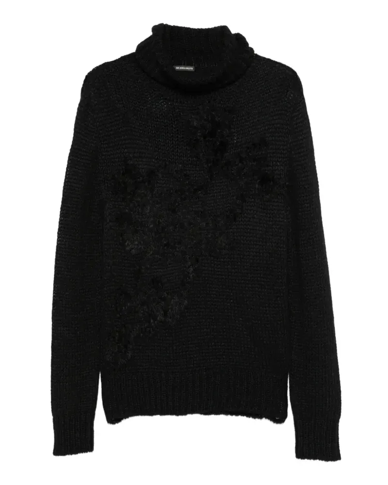 Ann Demeulemeester Mohair-Pullover mit floralem Patch - Schwarz Schwarz