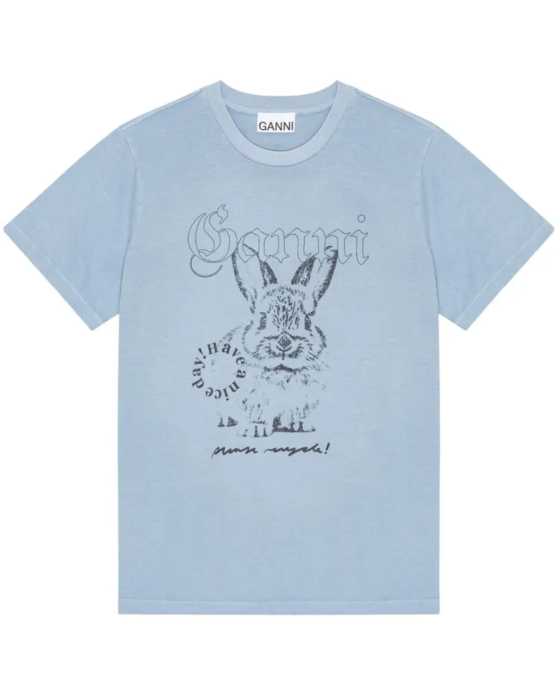 Ganni T-Shirt mit Hasen-Print - Blau Blau