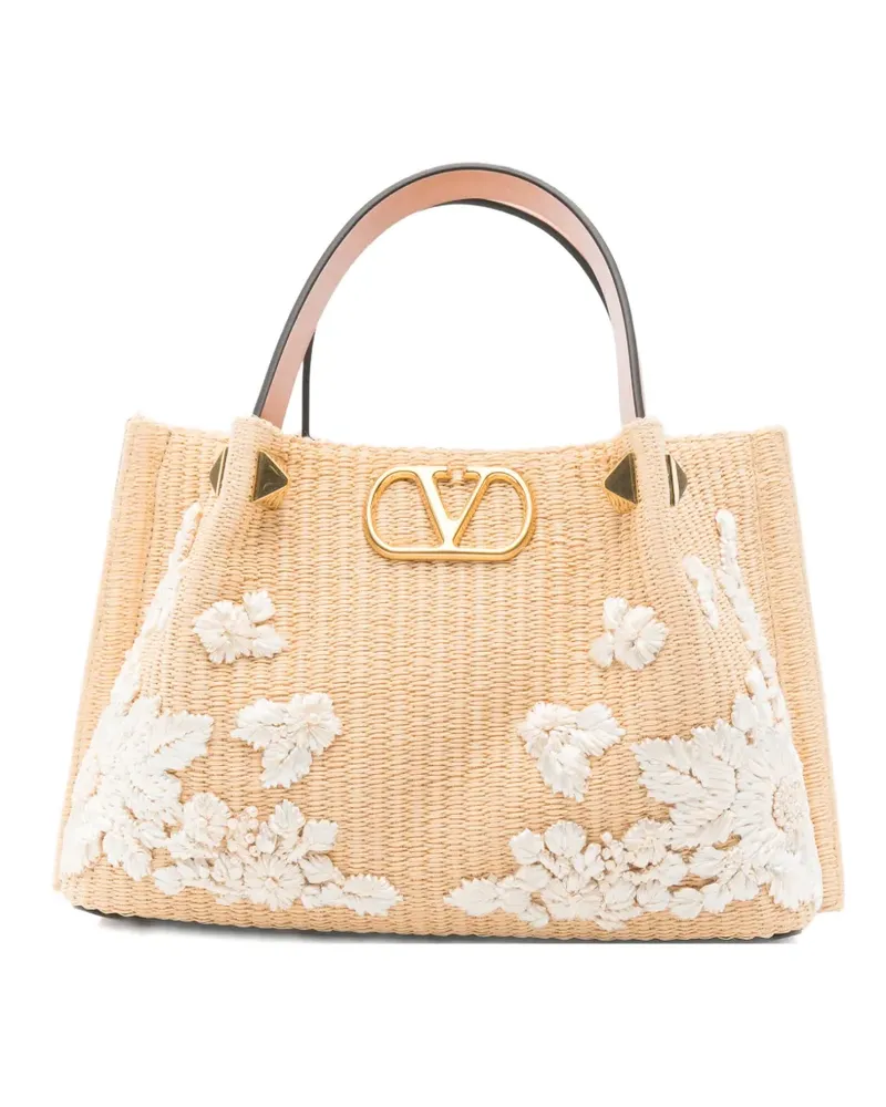 Valentino Garavani floral-appliqué stud-detail tote bag - Nude Nude