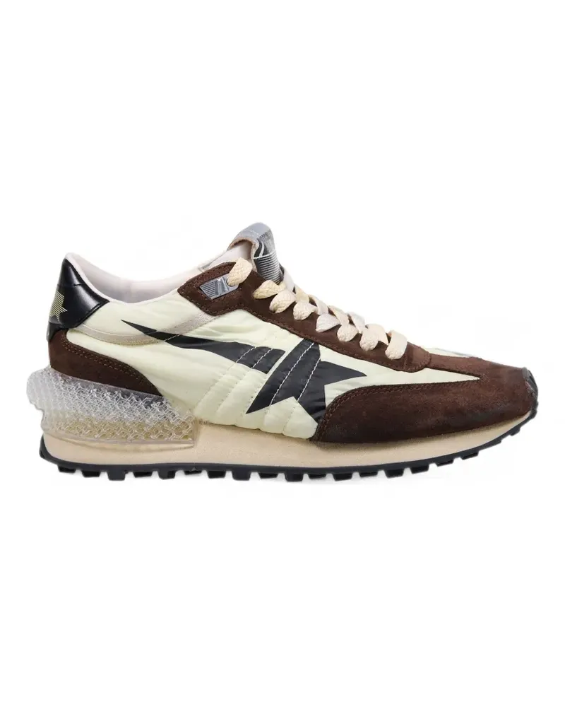 Golden Goose Marathon in lime-green nylon with black star and brown suede inserts - Nude Nude