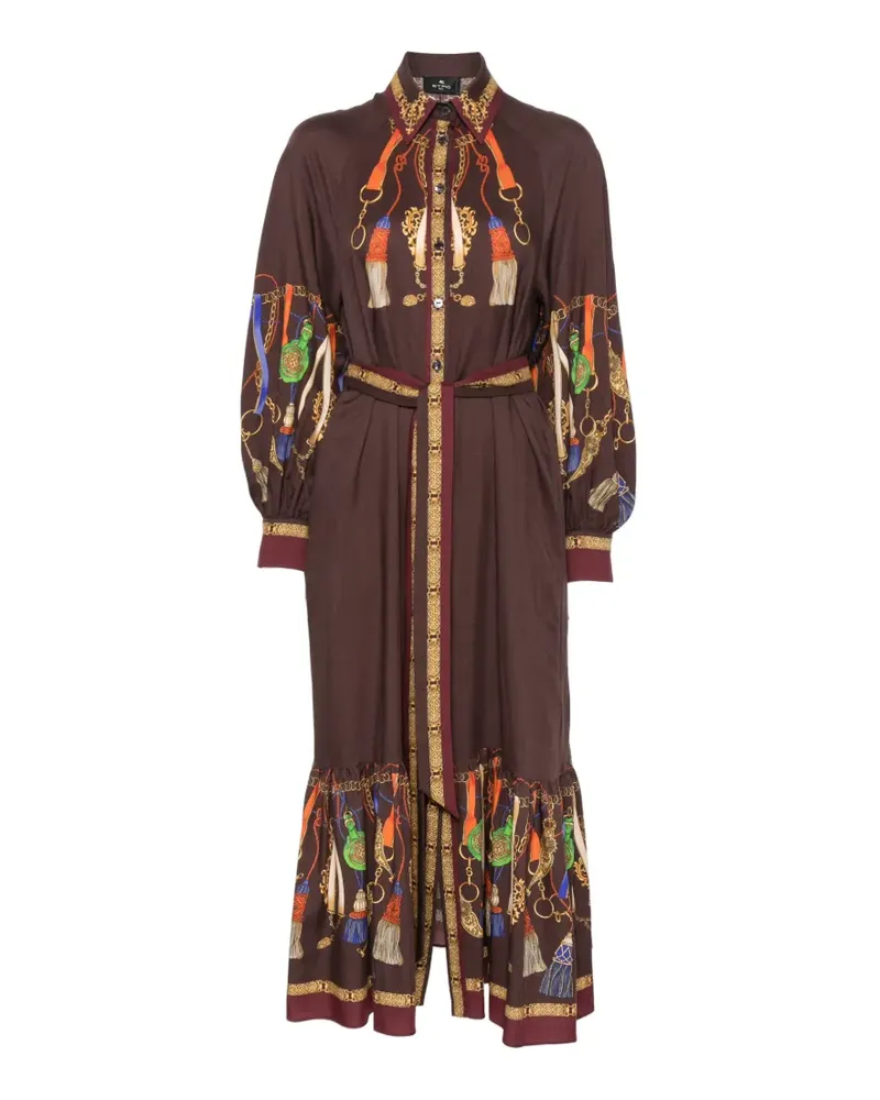 Etro Kleid mit Gürtel und Quasten-Print - Braun Braun