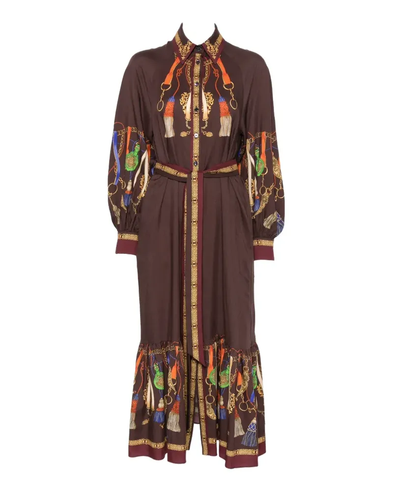 Etro tassel-print belted dress - Braun Braun