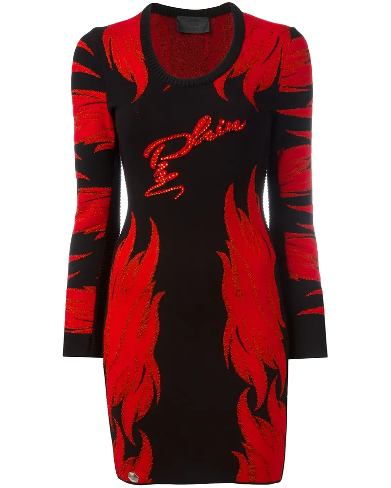 Philipp Plein Gestricktes Kleid mit Flammen - Schwarz Schwarz
