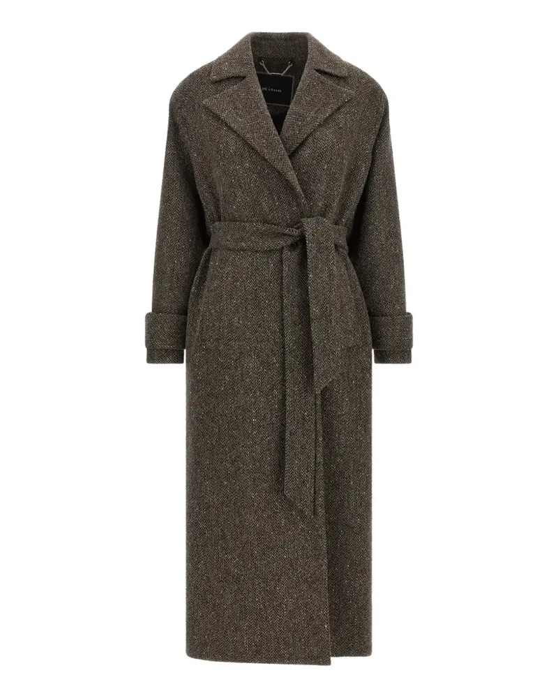 Kiton chevron-weave belted coat - Braun Braun