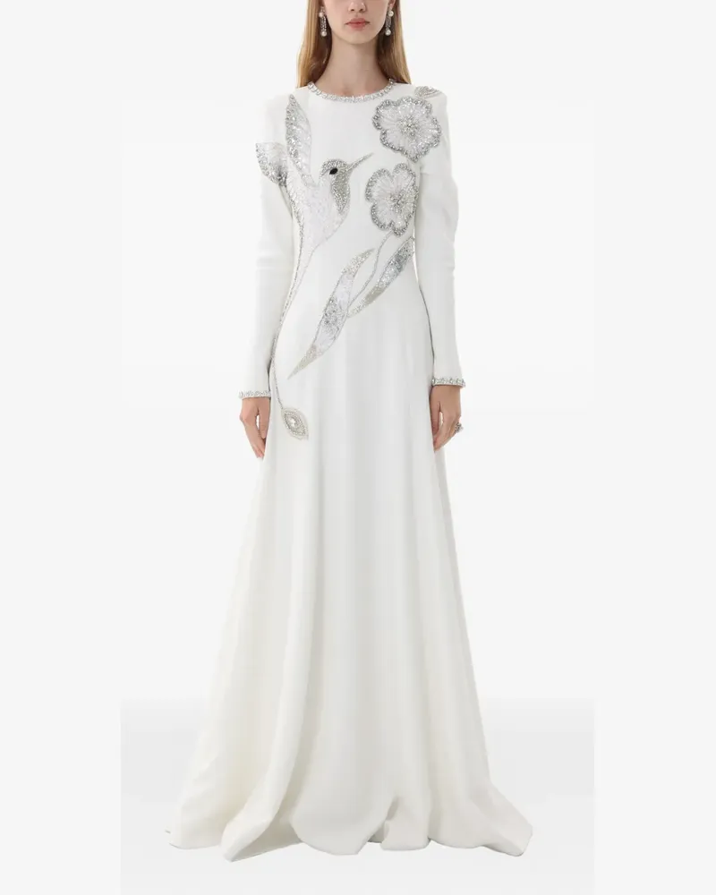 Dina Melwani Kristallverziertes Hummingbird Abendkleid - Weiß Weiß