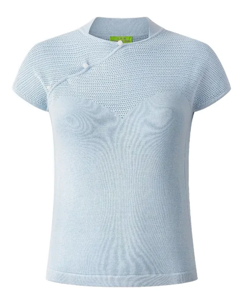 Shanghai Tang Seidenbluse mit kurzen Ärmeln - Blau Blau