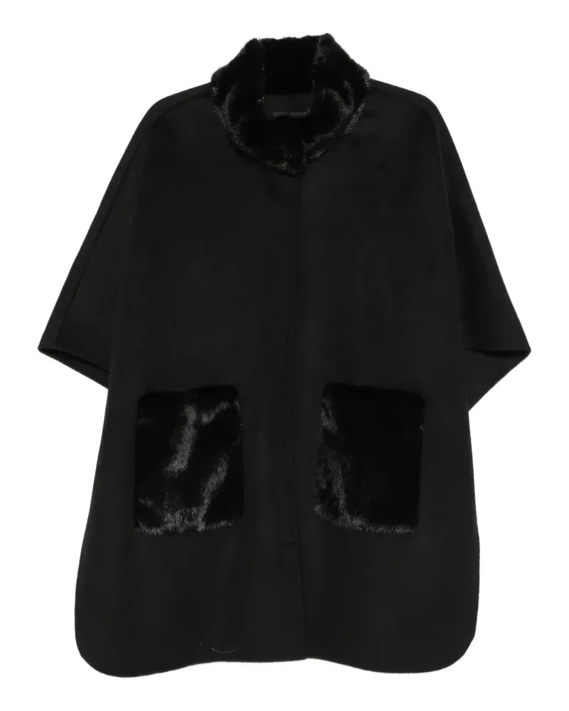 Liska Cape mit Pelzbesatz - Schwarz Schwarz
