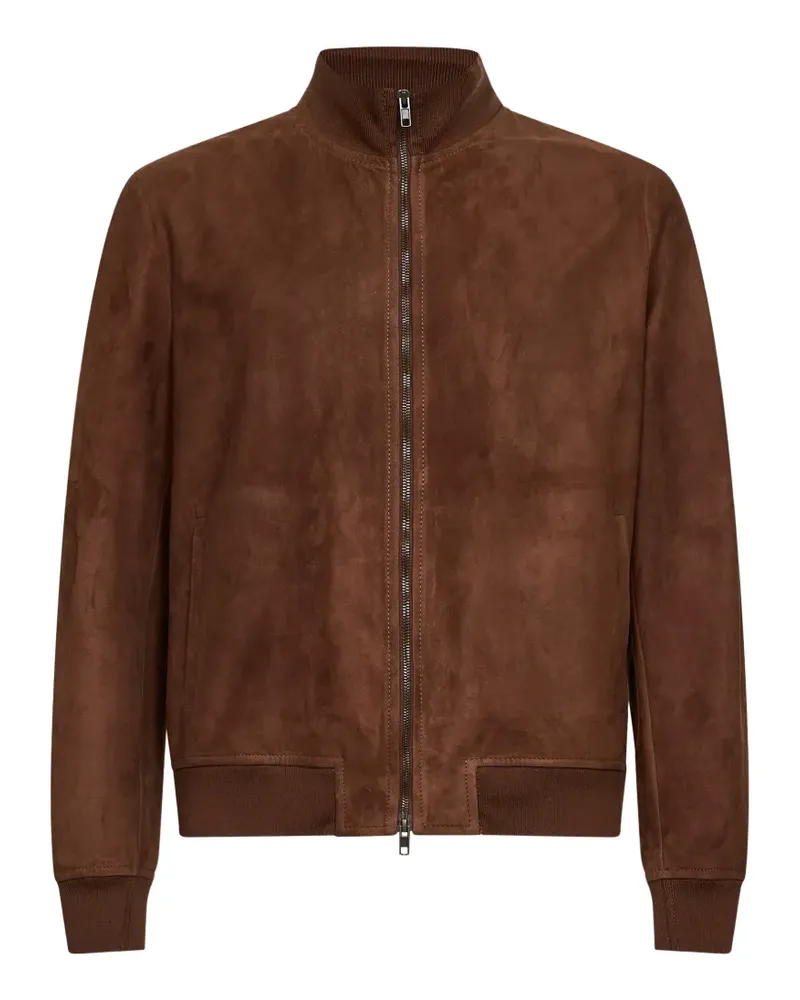 Salvatore Santoro ribbed-collar leather jacket - Braun Braun