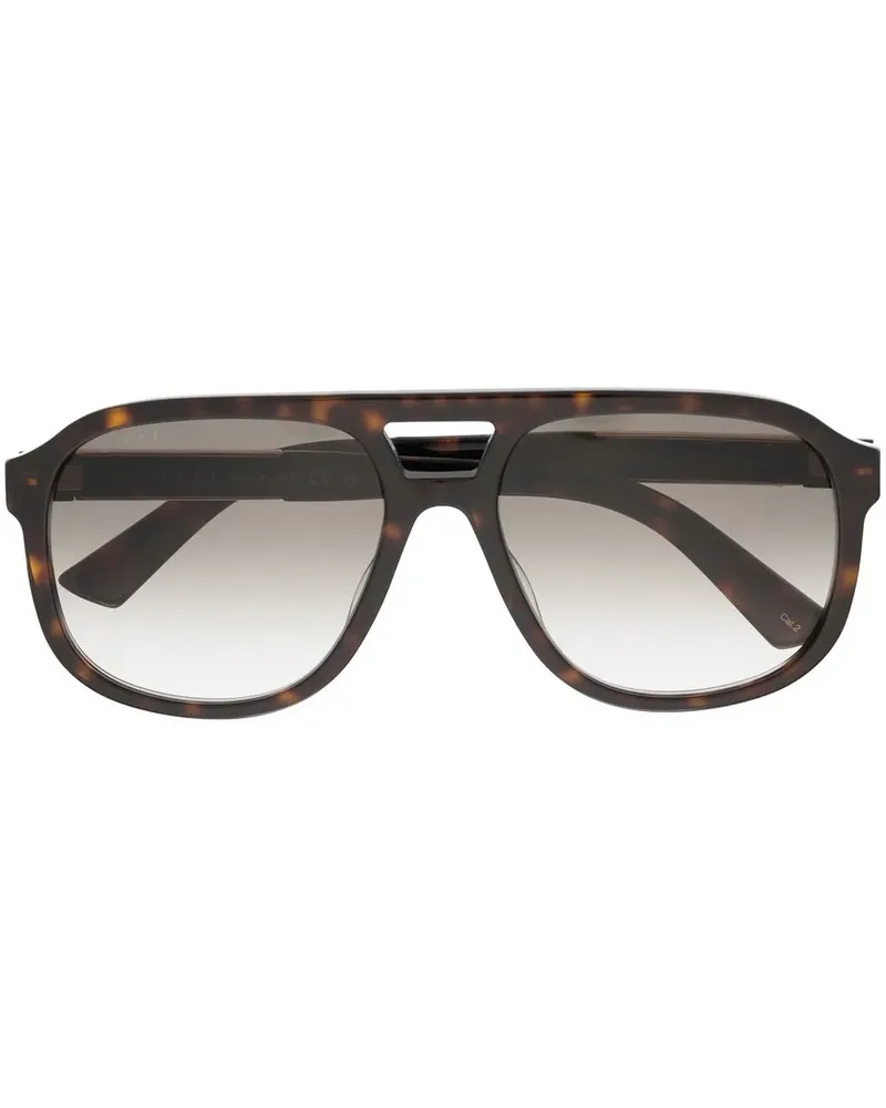Gucci Pilotenbrille mit Logo-Schild - Braun Braun