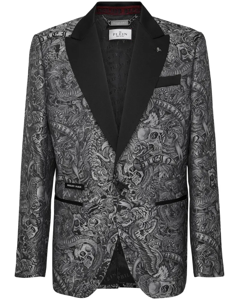 Philipp Plein Twill-Sakko mit Tattoo-Print - Schwarz Schwarz