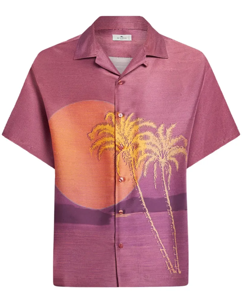 Etro Seidenhemd mit Sonnenuntergang - Rosa Rosa