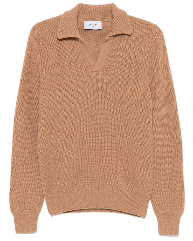 D4.0 Polo-Pullover aus Schurwolle - Braun Braun
