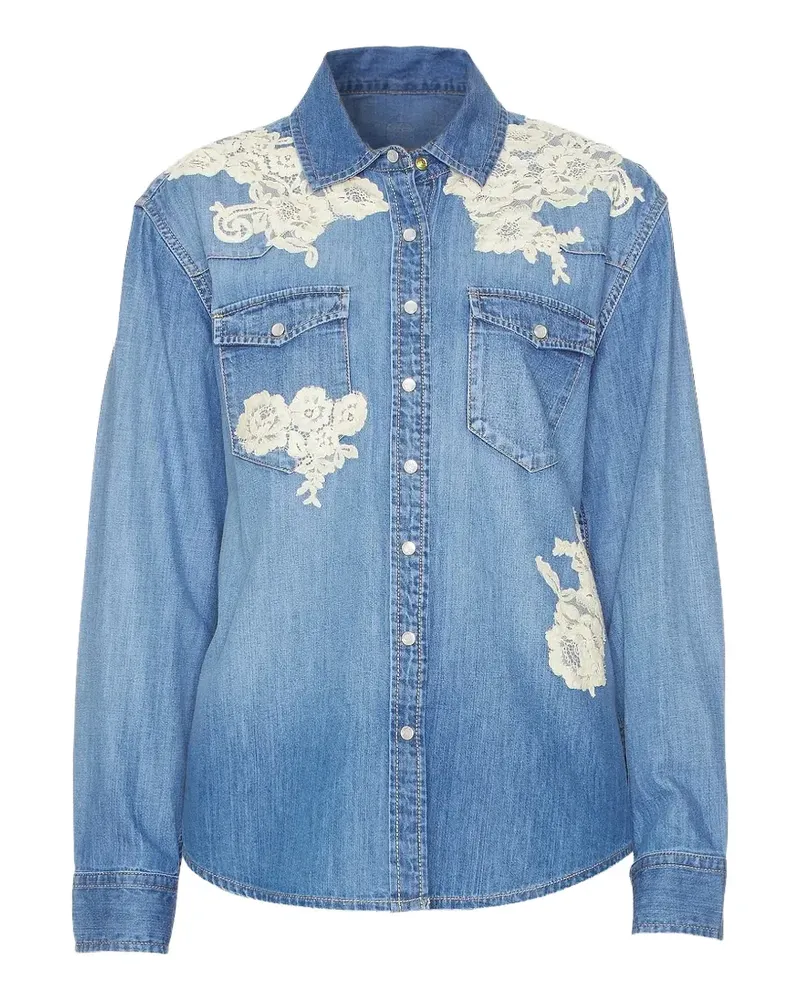 LoveShackFancy lace-appliqué denim shirt - Blau Blau