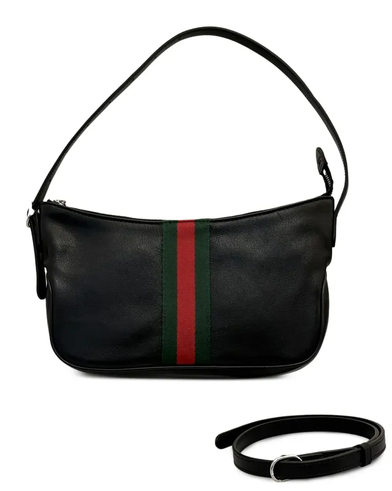 Gucci Kleine Lunetta Umhängetasche mit Webstreifen - Schwarz Schwarz