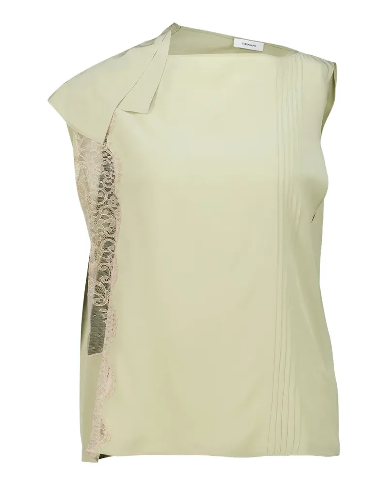 Ferragamo lace-panelled pintuck top - Grün Grün