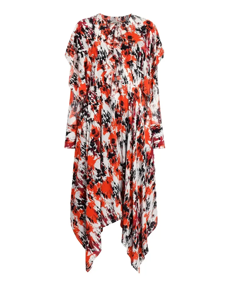 Roberto Cavalli Seidenkrepp-Kleid mit abstraktem Druck - Weiß Weiß
