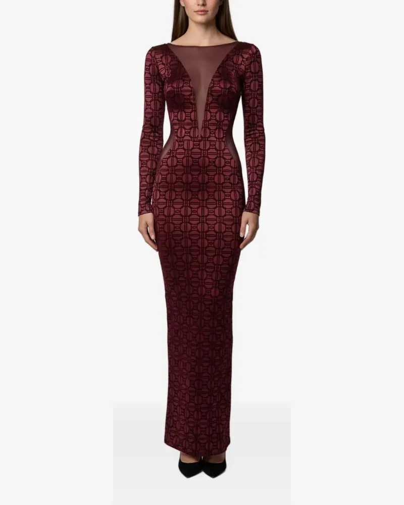 Elisabetta Franchi geometric-pattern sheer-panel maxi dress - Rot Rot