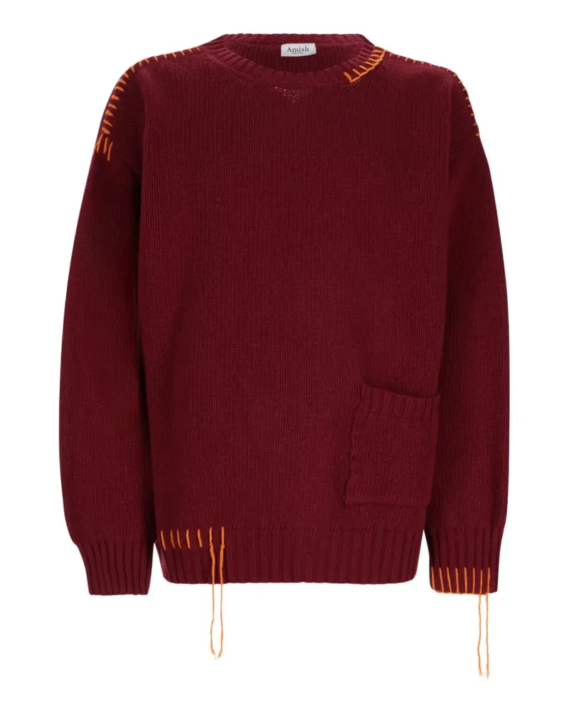 Amish Pullover mit aufgesetzter Tasche - Rot Rot