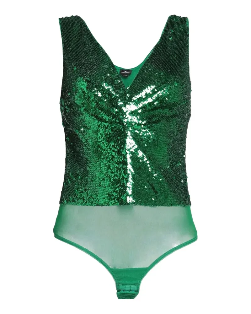Elisabetta Franchi sequin-embellished tulle bodysuit - Grün Grün