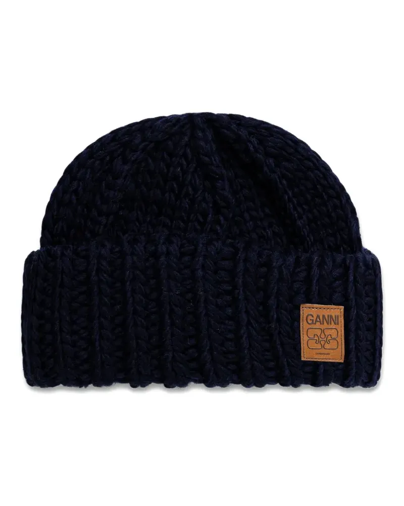 Ganni Beanie mit Logo-Patch - Blau Blau