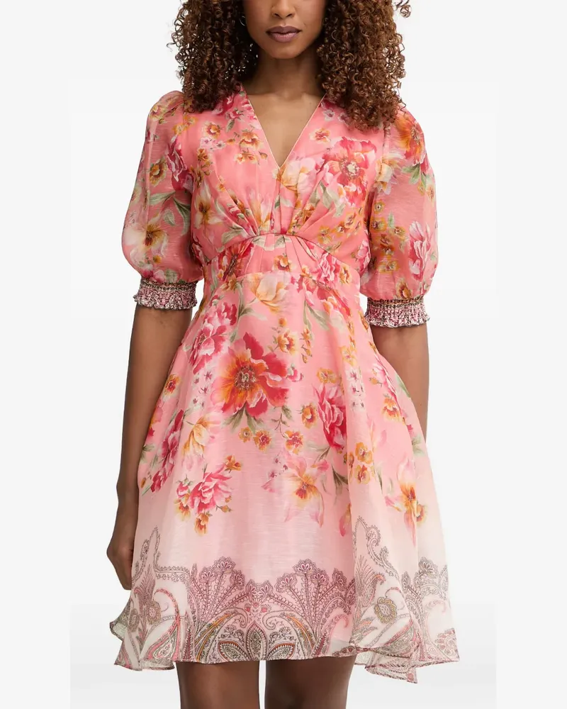 Hale Bob Kaeli floral-print paisley-border mini dress - Rosa Rosa