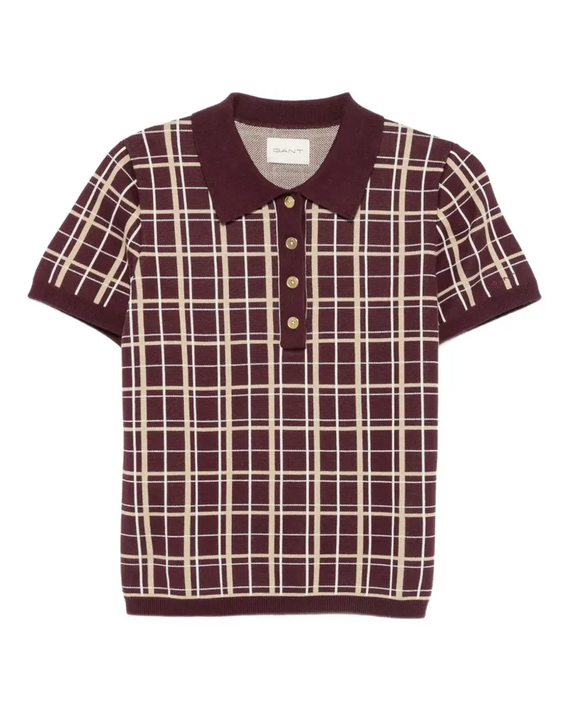 Gant Kariertes Poloshirt aus Strick - Rot Rot