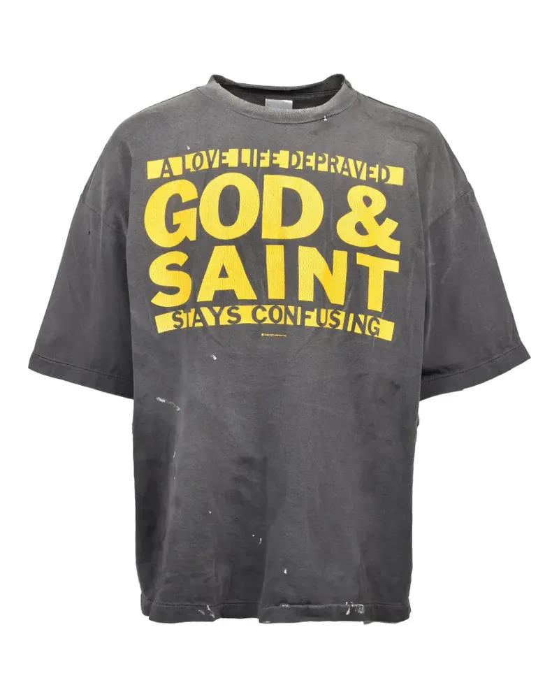 SAINT MXXXXXX faded slogan-print T-shirt - Grau Grau