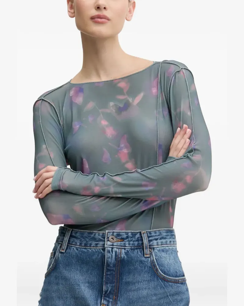 HUGO BOSS T-Shirt aus Mesh mit Blumen-Print - Grün Grün
