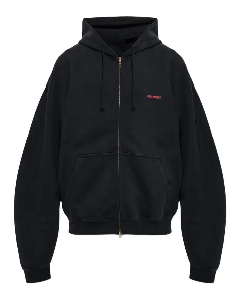 VETEMENTS logo-print zip-up hoodie - Schwarz Schwarz