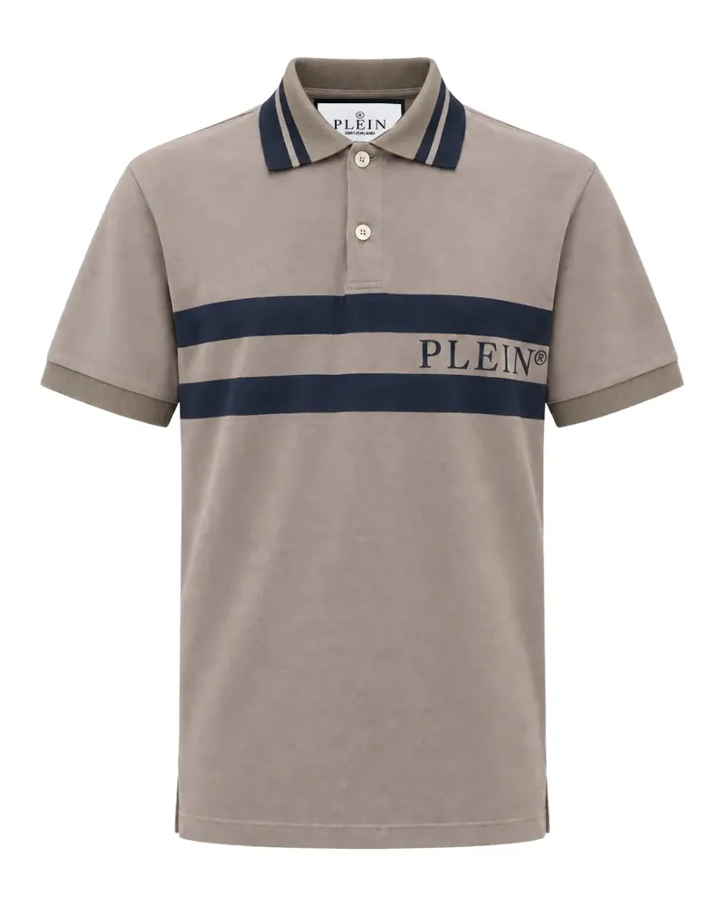 Philipp Plein Gestreiftes Poloshirt mit Logo - Nude Nude