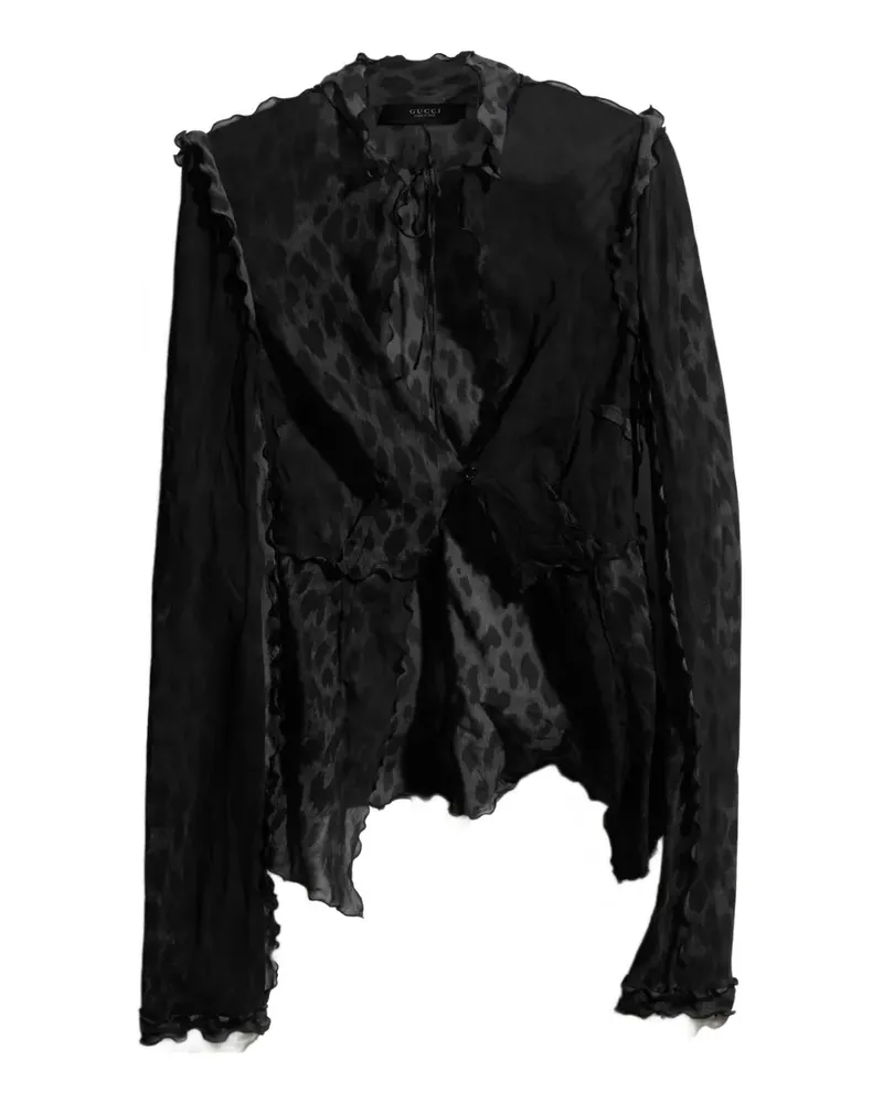 Gucci leopard-print ruffled blouse - Schwarz Schwarz