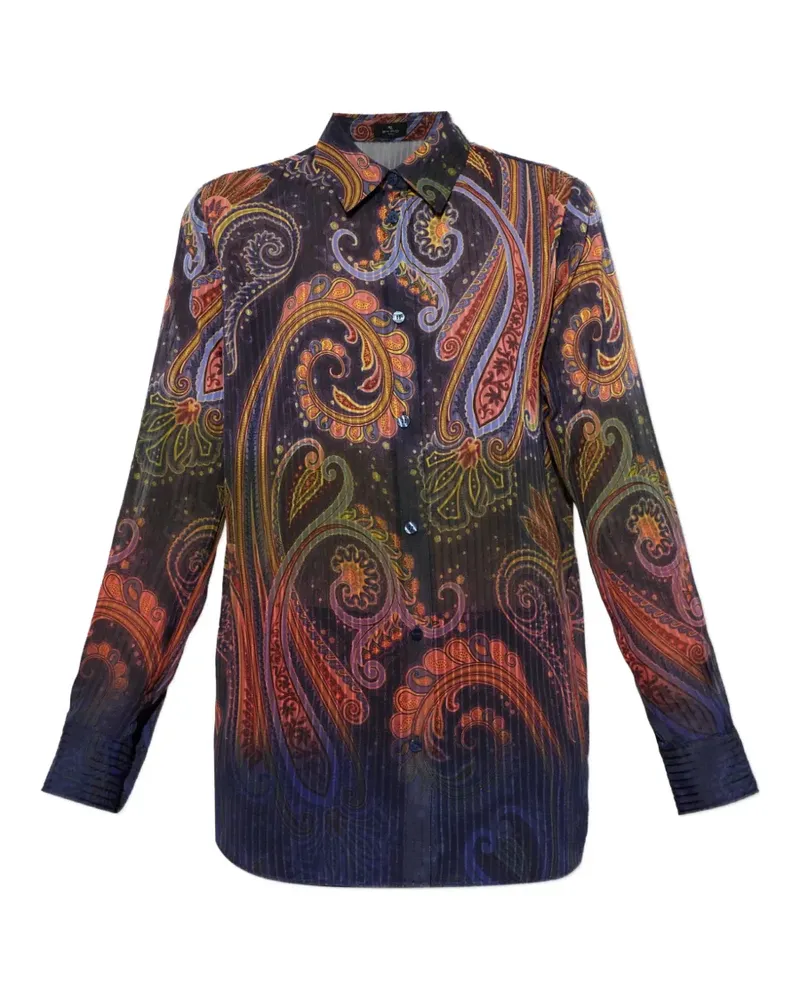 Etro Plissiertes Hemd mit Paisley-Print - Blau Blau