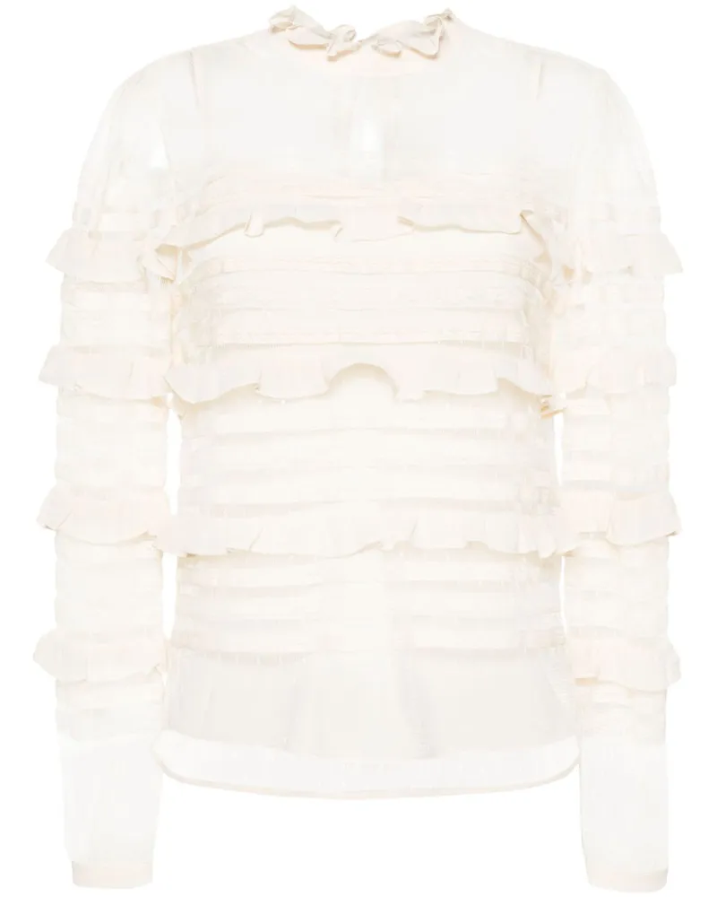 Twin-Set Rüschenbluse aus floraler Spitze - Nude Nude