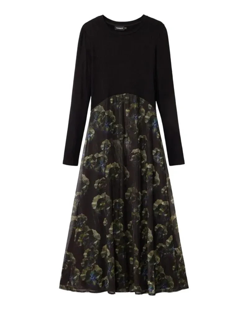 Desigual x M. Christian Lacroix Geripptes Midikleid mit Blumen-Print - Schwarz Schwarz
