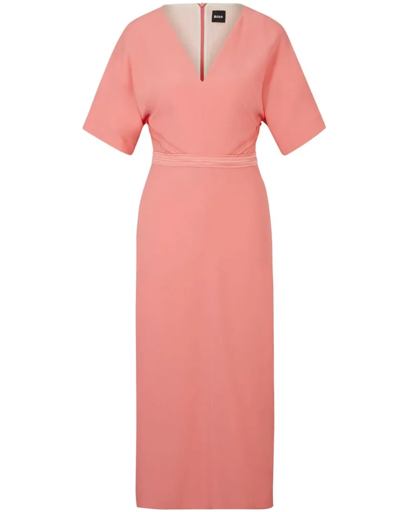 HUGO BOSS Gerafftes Midikleid mit V-Ausschnitt - Rosa Rosa