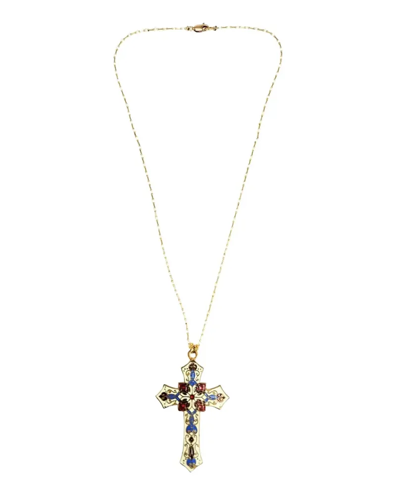 Madison enamel cross pendant necklace - Gold Gold