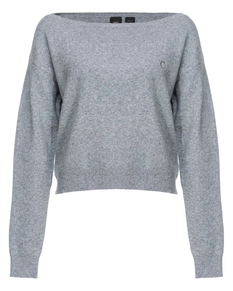 Pinko Melierter Pullover mit Logo-Stickerei Grau